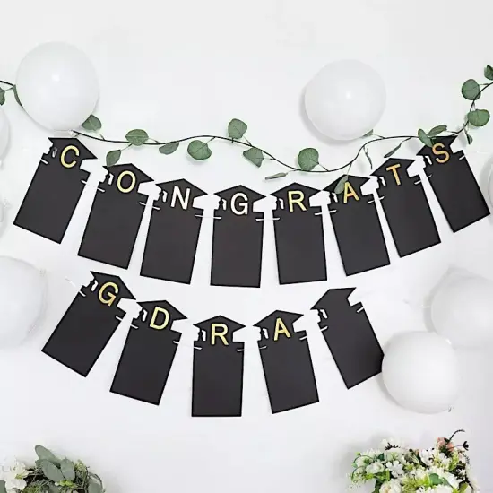 5.5 feet Black Gold Congrats Grad Paper Hanging Graduation GARLAND Party Events {4}
