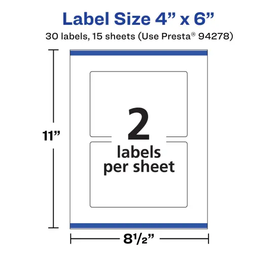 Avery Matte White Removable Rectangle Labels with Sure Feed Technology, Print-to-the-Edge, 4" x 6" {5}