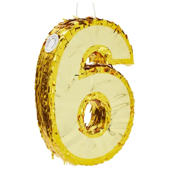 Juvale Gold Foil Number 6 Pinata for Kids Ages 3-14 Birthday Party Decorations, Centerpieces, Anniversary Celebrations, Small (15.5 x 10.5 x 3 In) {1}