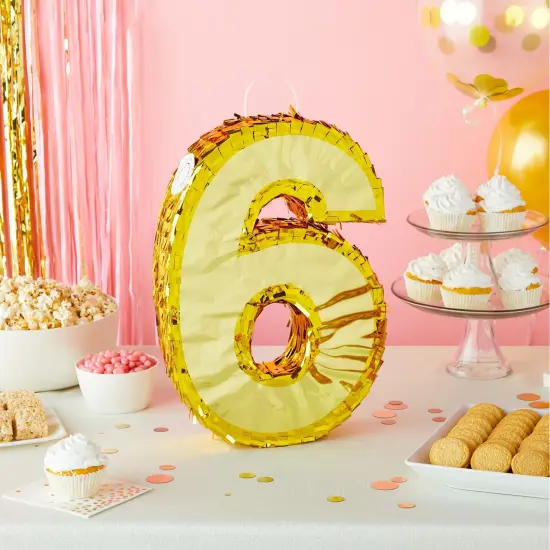 Juvale Gold Foil Number 6 Pinata for Kids Ages 3-14 Birthday Party Decorations, Centerpieces, Anniversary Celebrations, Small (15.5 x 10.5 x 3 In) {3}