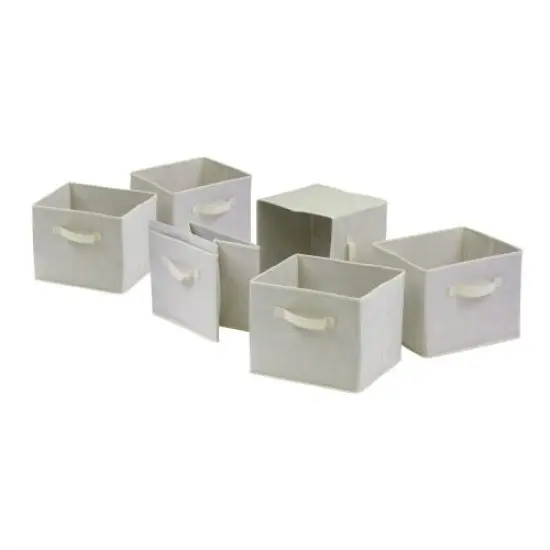 Set of 6 Foldable Fabric Storage Baskets in Beige {1}