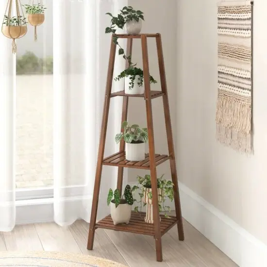 Modern Wood 4 Tier Pyramidal Plant Stand for Indoor Corner Display {1}