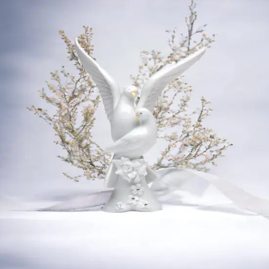 Ceramic Peace Doves with White Rose Flower Figurine, Wedding D&eacute;cor, Wedding Gift, Wedding Favor, Anniversary D&eacute;cor, Anniversary Gift {1}