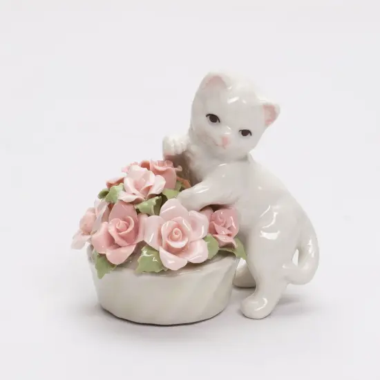 Ceramic Kitten With Flowers Pot Figurine, Home D&eacute;cor, Gift for Her, Gift for Mom, Spring D&eacute;cor, Cat Lover Gift {3}
