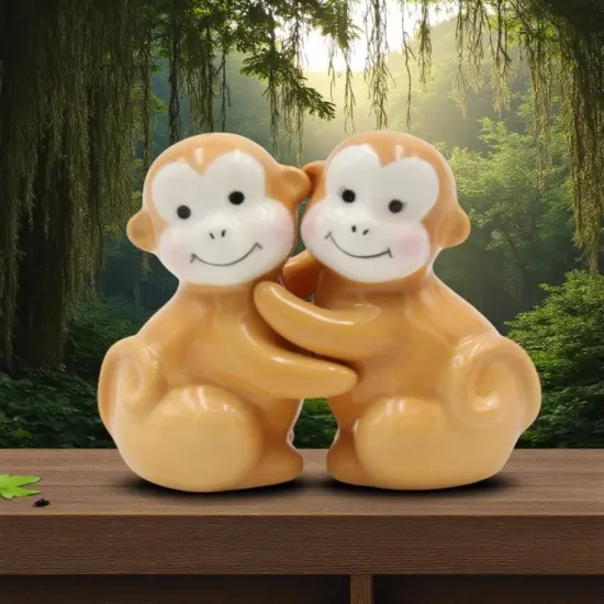 Ceramic Brown Monkey Salt And Pepper Shakers, Home D&eacute;cor, Gift for Her, Gift for Mom, Kitchen D&eacute;cor {2}
