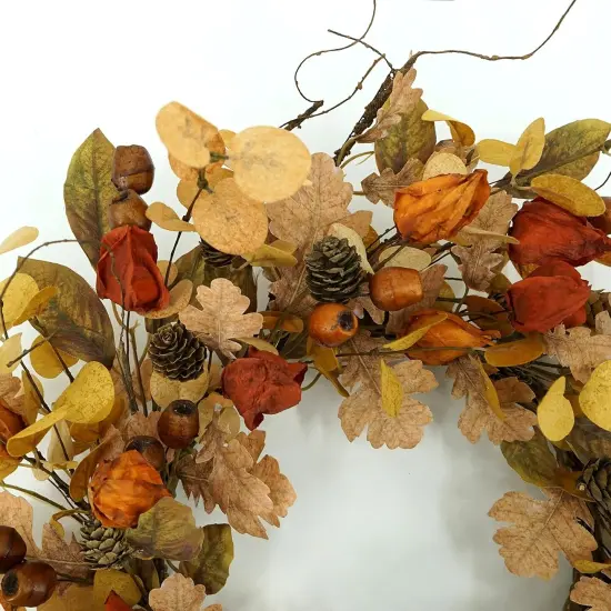 Artificial Fall Wreath - Cream Oak Leaves {5}