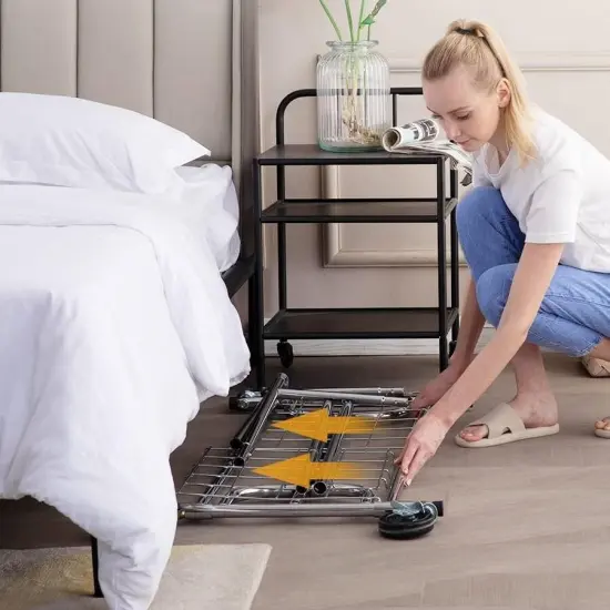 Silver Chrome Metal Garment Rack with Adjustable Rod, 3 Shelves and Lockable Casters {4}