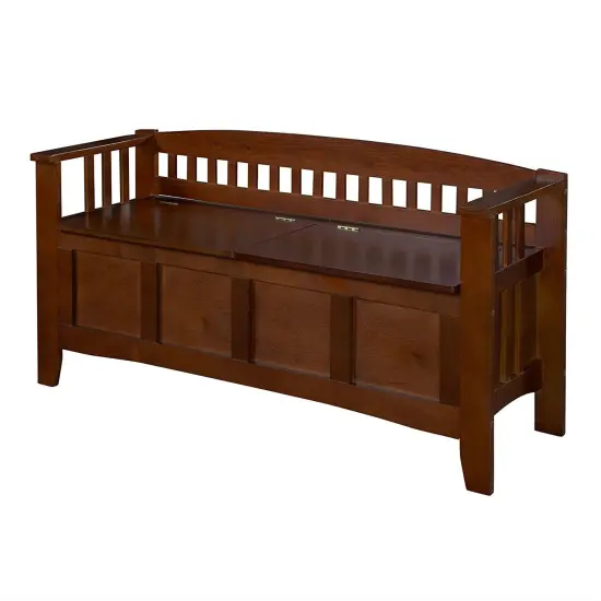 Entryway Storage Bench with Split Seat in Walnut Wood Finish {2}