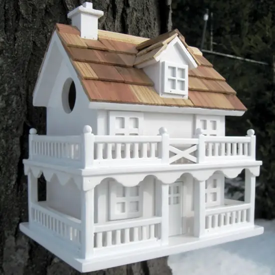 White Wood Cottage Style Birdhouse with Kiln-Dried Hardwood and Paddle Hanger {2}
