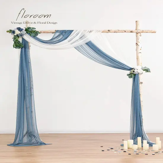 Wedding Arch Draping Fabric 2 Panels 20Ft Chiffon Fabric Drapes Arbor Drapery Wedding Ceremony Reception Swag Decorations (White & Dusty Blue) {5}