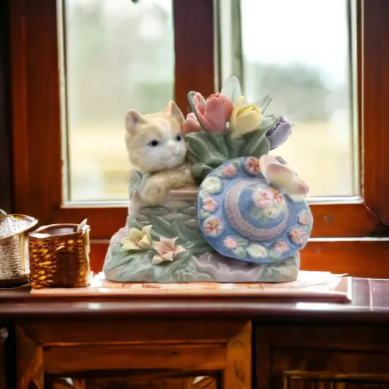 Ceramic Cat With Hat & Butterfly Figurine, Home D&eacute;cor, Gift for Her, Gift for Mom, Kitchen D&eacute;cor, Cat Lovers Gift, Pet Loss Gift {2}