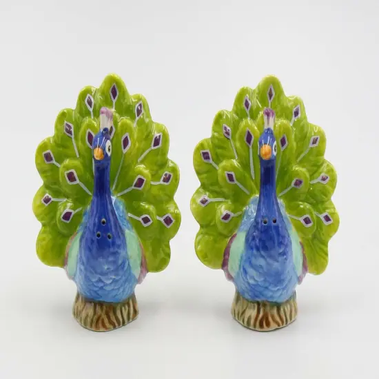 Hand Painted Ceramic Blue Peacock Salt And Pepper Shakers, Home D&eacute;cor, Gift for Her, Gift for Mom, Kitchen D&eacute;cor, Birdwatcher Gift {3}