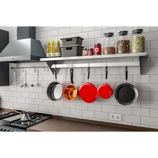 12x60 Inch Stainless Steel Wall Shelf and Pot Rack for Kitchen Organization {3}