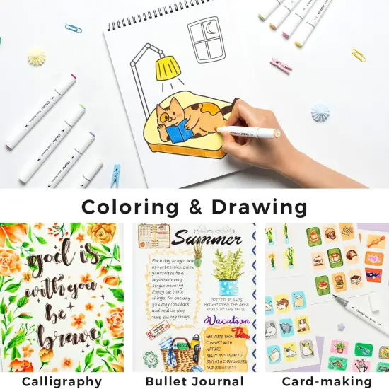 Ohuhu Honolulu 24 Skin Tone Alcohol Markers + 60 Color Water-Based Marker Set {6}