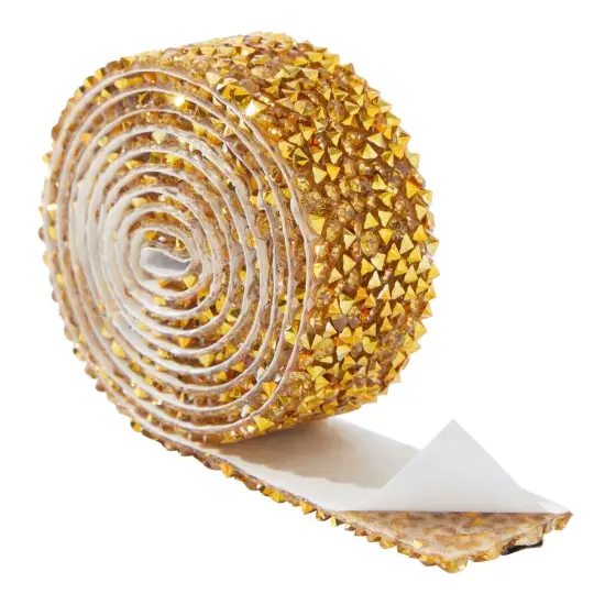 7 Rolls Crystal Rhinestone Adhesive Strips for Crafts, Decor, Gifts (4 Sizes, Gold) {6}