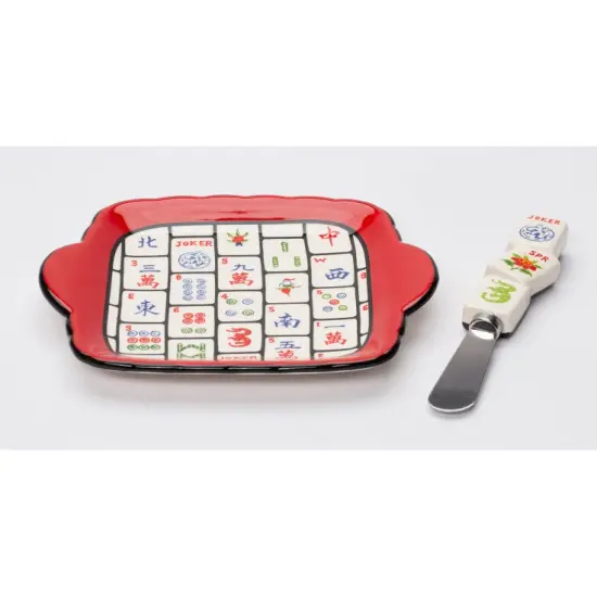 Ceramic Mahjong 2pc Spreader And Dish Set, Home Decor, Kitchen Decor, Game Room Decor, Mahjong Player Gift {3}
