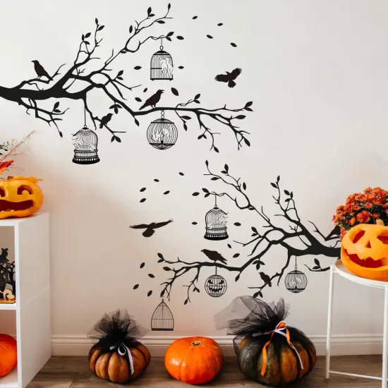 2 Sheets Halloween Gothic Wall Decals - Removable Raven Stickers {1}