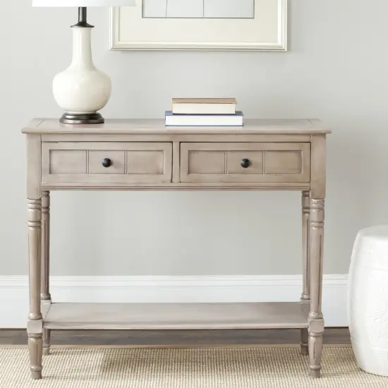 35.8" Wide Distressed Cream Wood Entryway Side Console Table with Drawers and Shelf for Living Room {2}