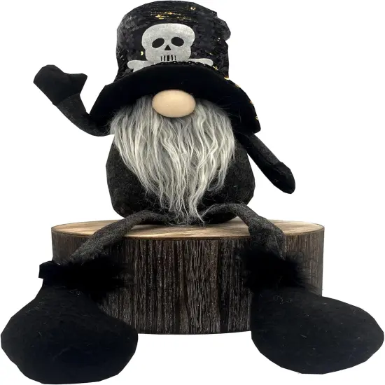 Sitting Skull Hat Plush Tomte Gnome - Black Gold {3}
