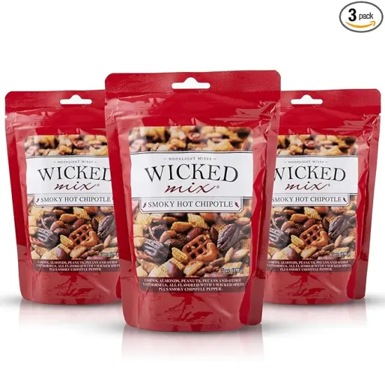 Wicked Mix Snack Mix with Mixed Nuts - Sweet and Salty Snacks Trail Mix Snack Packs with Almonds, Cashews, Pretzels, Pecans - Healthy Snacks Zero Trans Fat in Resealable Bag (Smoky Hot Chipotle, Pack of 3) {1}