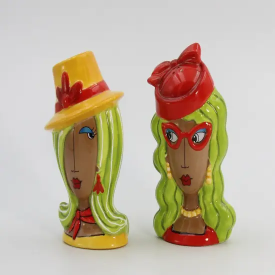 Ceramic African American Ladies Wearing Hats Salt and Pepper Shakers, Home D&eacute;cor, Gift for Her, Mom, Friend, or Coworker, Kitchen D&eacute;cor {4}