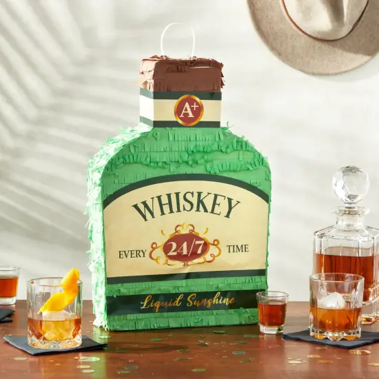 Whisky Bottle Adult Pinata, 21st Birthday, Bachelor Party Decorations for Men (16.5 x 11 In) Green {3}