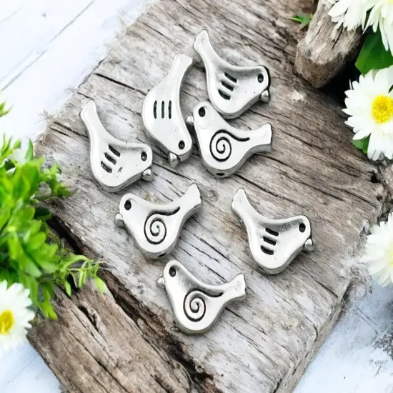 *50* 9x15mm Antique Silver Bird Beads {1}