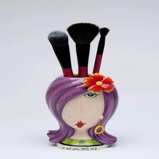 Ceramic Lady With Flower Makeup Brush Holder, Home D&eacute;cor, Gift for Her, Mom, Friend, or Coworker, Vanity D&eacute;cor, Office Decor {4}