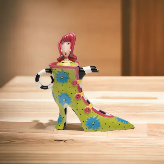 Ceramic Lady Blue Flower High Heel Shoes Teapot, Gift for Her, Gift for Mom, Kitchen D&eacute;cor, Tea Party D&eacute;cor, Caf&eacute; D&eacute;cor {2}