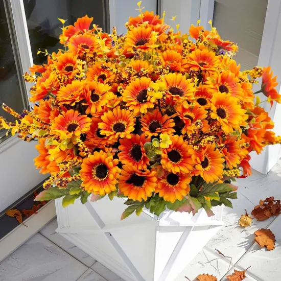 4 Bundles Fake Mums Floral Arrangement Centerpiece {2}