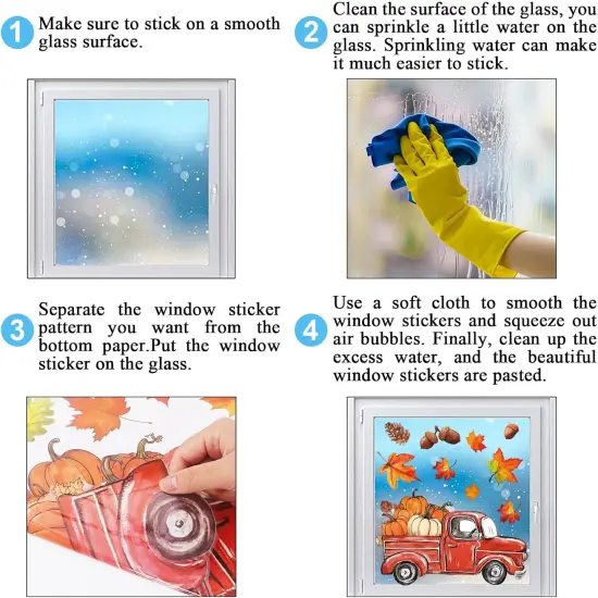 6 Sheets Fall Window Clings Watercolor Truck Pumpkin Maple Leaves {5}