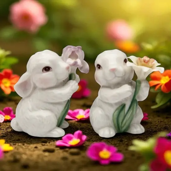Ceramic Bunny Rabbits with Flowers Salt and Pepper Shakers, Home D&eacute;cor, Gift for Her or Mom, Kitchen D&eacute;cor, Spring D&eacute;cor, Easter Decor {1}