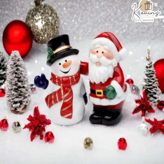 Ceramic Christmas Decor Santa Claus With Snowman Salt & Pepper Shakers, Home D&eacute;cor, Gift for Her, Gift for Mom, Kitchen D&eacute;cor {1}