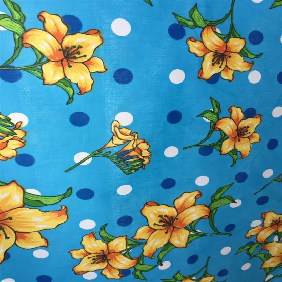 1 Yard Lily Floral Polka Dot Print Poly Cotton Fabric Elegant Floral Design 59 Inches Wide Blue {1}