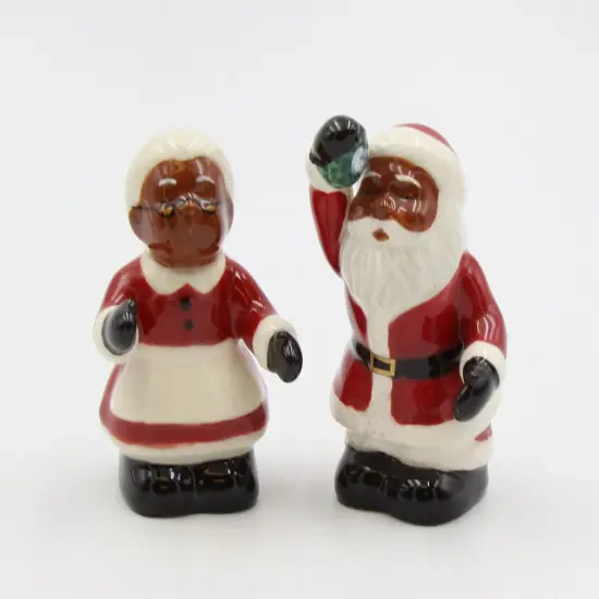 Ceramic African American Santa Couple Salt And Pepper Shakers, Home D&eacute;cor, Gift for Her, Gift for Mom, Kitchen Decor, Christmas Decor {3}