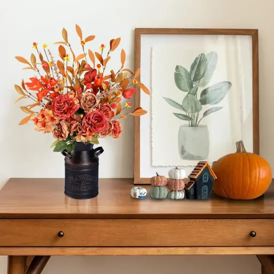 Artificial Fall Flowers with Metal Pot {3}