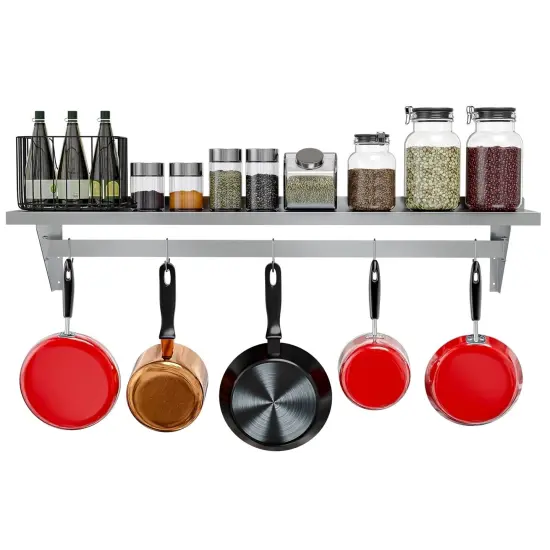 12x60 Inch Stainless Steel Wall Shelf and Pot Rack for Kitchen Organization {2}