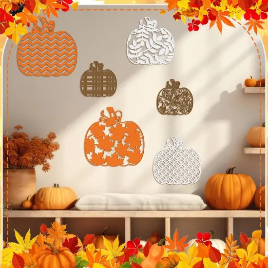 6 Pcs Fall Wooden Pumpkin Wall Decor Thanksgiving Pumpkin Wall Art {3}