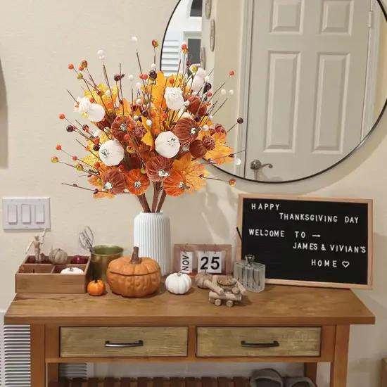 4 Pcs Fall Flowers Fake Maple Leaves Stems Floral {2}