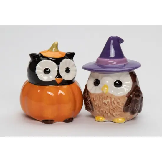 Ceramic Witch Owl And Pumpkin Owl Salt And Pepper Shakers, Gift for Her, Gift for Mom, Kitchen Décor, Fall Décor, Halloween Décor {3}