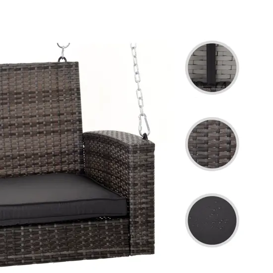 Grey Tones Wicker Swing 7ft with Hanging Chain & Padded Grey Cushion {2}