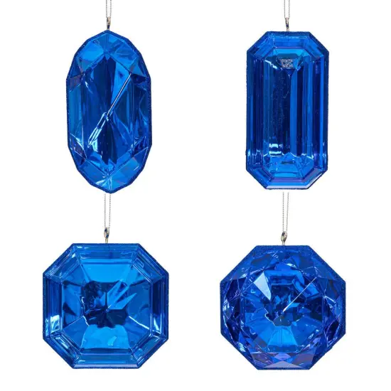 4–5″ Blue Rectangle Jewel Glitter Ornaments - Set for 4 {1}