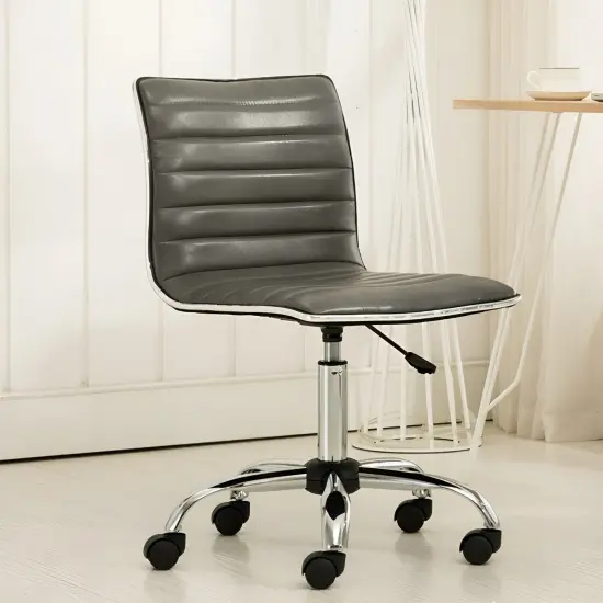 Grey PU Leather Swivel Office Chair with Adjustable Height and Chrome Base {2}