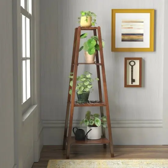 Modern Wood 4 Tier Pyramidal Plant Stand for Indoor Corner Display {2}