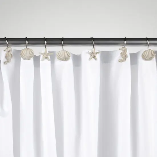 12-Pack of Beach-Themed Shower Curtain Stainless Steel Hooks, Decorative Seashell Coastal Shower Hooks for Bathroom Decor with Seahorses, Starfish, and Seashells White {3}