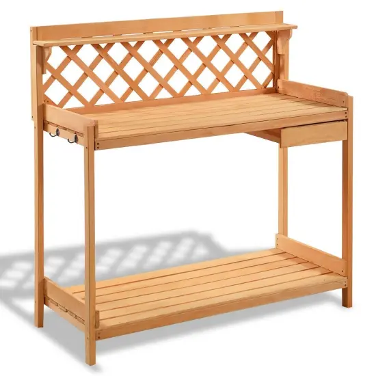 Outdoor Wooden Potting Bench with Storage Drawer for Garden Tools {2}