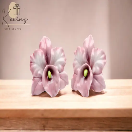 Hand Painted Ceramic Pink Orchid Salt & Pepper Shakers, Home D&eacute;cor, Gift for Her, Gift for Mom, Kitchen D&eacute;cor {1}
