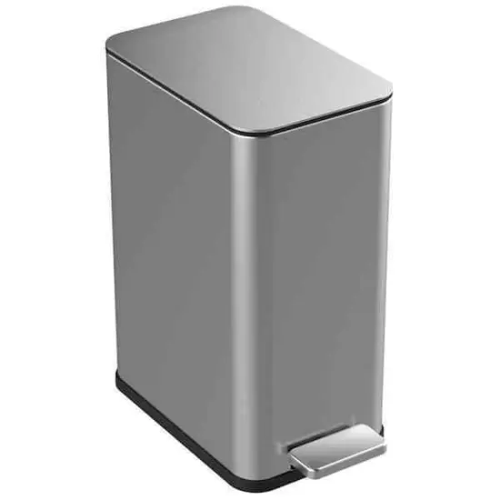 Silver Stainless Steel Slim Step Trash Can with Soft Close Lid and Removable Liner {1}