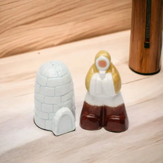 Hand Painted Ceramic Eskimo With Igloo Salt & Pepper Shakers, Home D&eacute;cor, Gift for Her, Gift for Mom, Kitchen D&eacute;cor {2}