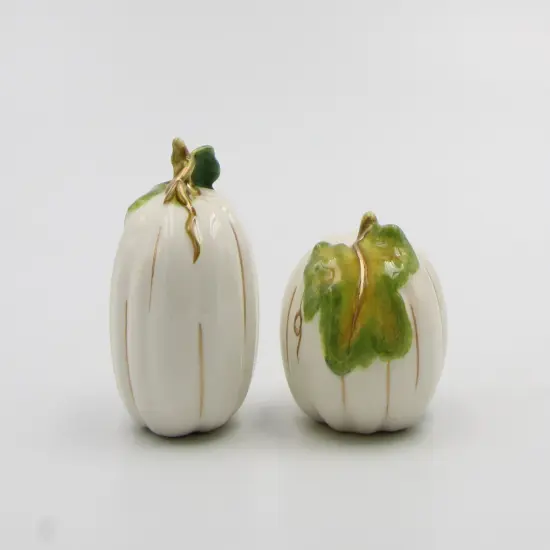 Ceramic Autumn Harvest Thanksgiving Decor White Pumpkin Salt and Pepper Shakers, Gift for Her, Gift for Mom, Kitchen Décor, Fall Décor {3}